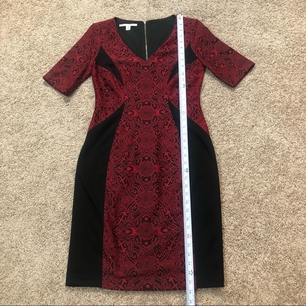 Maggy London Ponte Jacquard Sheath Dress Red and Black Size 4 - Picture 6 of 8